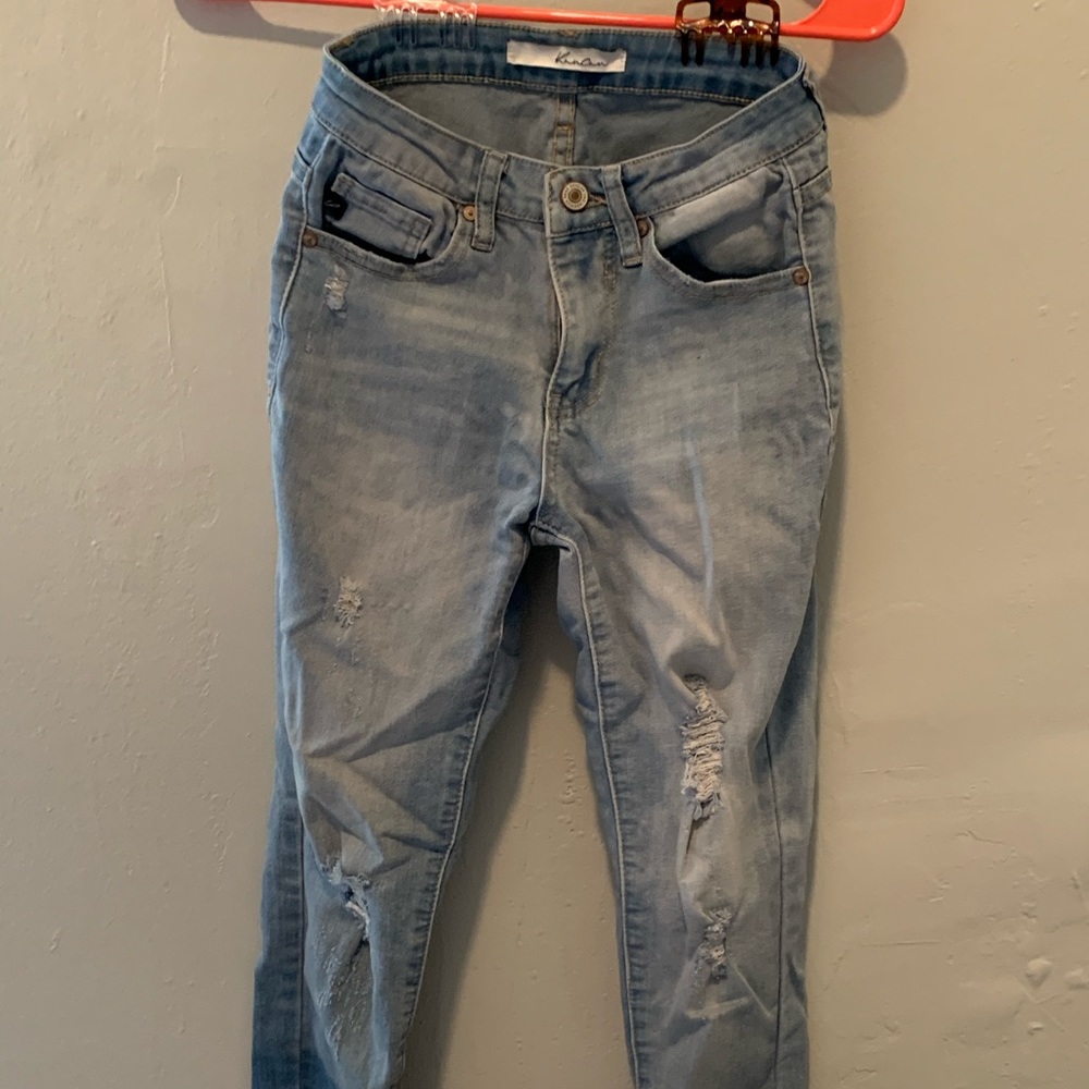 High Waisted Cropped Distressed Denim